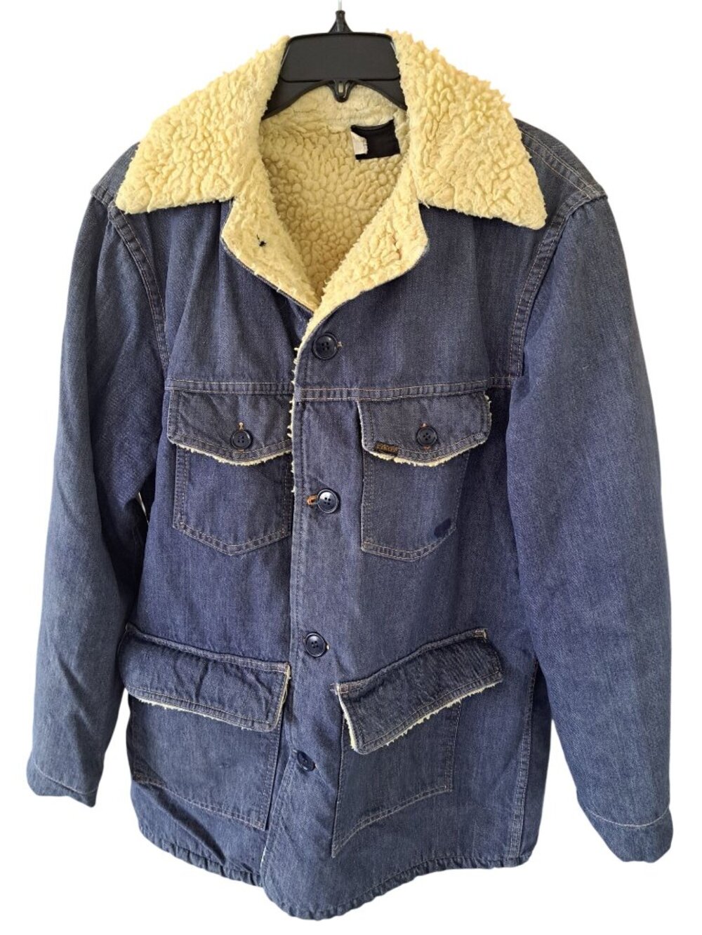Vintage 70's Sears Roebucks Sherpa-Lined Denim Jacket  Work Coat L Blue Men's